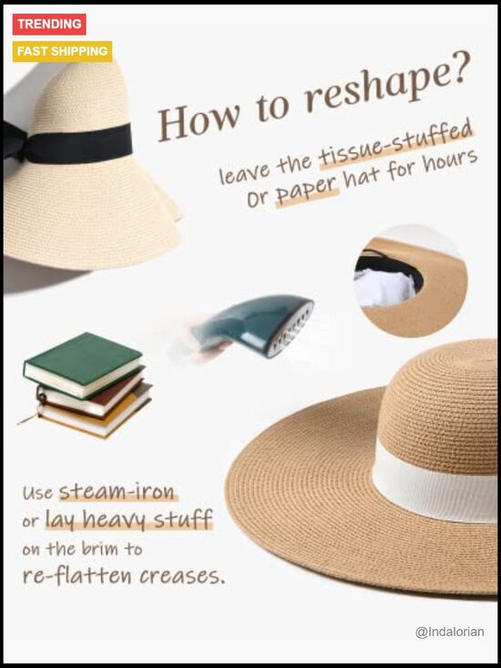 Wide Brim Sun Hat Foldable Packable Floppy Beach Hat Paper Straw